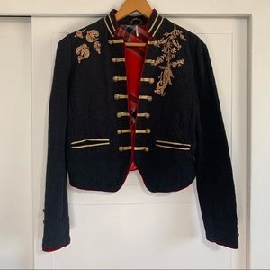 Free People Lauren Band Military Jacket in Small with gold embroidery detailing